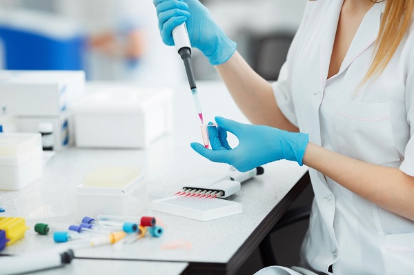 A Nurse Testing Blood Sample In Laboratory.